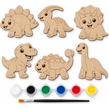 Lina Hobby 6’lı Dinozor Ahşap Boyama Seti 17 cm – 6 Renk Boya ve Fırça Dahil