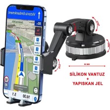 Str Store Robot Kollu Çok Eklemli Araç Içi Telefon Tutucu Süper Güçlü Vakumlu Otomatik Kilitli MT6078 Siyah ile Uyumlu