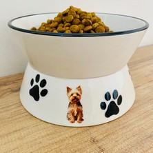 Yükseltilmiş Mama ve Su Kabı Yorkshire Terrier Baskılı Yükseklik 9.5cm Genişlik 16CM Hacim 600ML