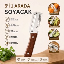 Jasmine Glow® 5'i 1 Arada Çok Fonksiyonlu Sebze ve Patates Soyucu, Paslanmaz Çelik Bıçaklı, Ahşap Saplı Mutfak Jülyen Soyacak, Şişe Açacağı