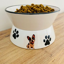 Yükseklik Mama ve Su Kabı Fransız Bulldog Baskılı Yükseklik 9.5cm Genişlik 16CM Hacim 600ML