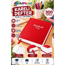 Artlantis Kırmızı Ciltli Kareli Defter 300 Yaprak 20X28CM 1 Adet Çok Yapraklı Sert Kapaklı Not Hesap Defteri Okul Ofis Büro