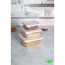 Str Store Trend Box Kare Sızdırmaz Kapak Saklama Kabı 3'lü Set Pudra Pembe