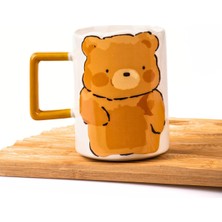 Str Store Mukko Home Sevimli Ayı Kabartmalı Porselen Kupa - 350 Ml, El Dekoru Boyama, Şık ve Dayanıklı Kupa,krem, MUG50K
