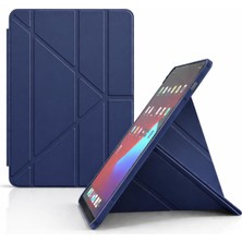 Str Store Huawei Honor Pad 9 ile Uyumlu Kılıf Kalem Koyma Bölmeli Stand Olan Uyku Modlu Suni Deri, Yarı Transparan Silikon Arka Yüzey Ergonomik Yapılı, Attravtive Smart Cover Lacivert