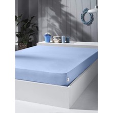 Str Store Kobe Home Örme Penye Lastikli Çarşaf, Battal Çift Kişilik, Açık Mavi, Pamuk-Elastan 230 G/m2