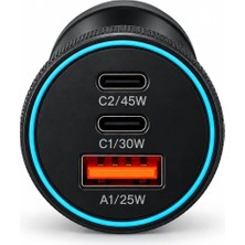 Str Store HP-AD01 105W Gan 3 Portlu Araç Içi Hızlı Şarj Cihazı – 2x Type-C + Usb-A Çakmaklık Şarj Adaptörü