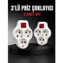 Royaleks 3 Lü Priz Çoklayıcı 2 Adet Set Anahtarlı Kablosuz Duvar Tipi Priz Çoğaltıcı