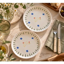 Ceres Shop Ceresshop El Yapımı Ördek Desenli Seramik 2'li Tabak (20CM)