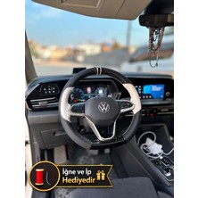 Hasakman Vw Multivan T7 Dikme Direksiyon Kılıfı Delikli Deri Parlak Siyah Bej Detay Çift Yüzük ve Dikiş 2021-2026
