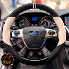 Hasakman Ford C-Max Dikme Direksiyon Kılıfı Delikli Deri Parlak Siyah Bej Detay Çift Yüzük ve Dikiş 2010-2019
