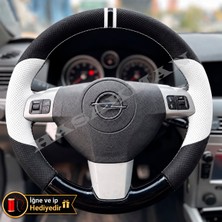 Hasakman Opel Zafira B Dikme Direksiyon Kılıfı Delikli Deri Parlak Siyah Beyaz Detay Çift Yüzük ve Dikiş 2005-2014