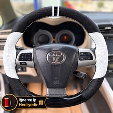 Hasakman Toyota Verso AR20 Dikme Direksiyon Kılıfı Delikli Deri Parlak Siyah Beyaz Detay Çift Yüzük ve Dikiş 2009-2013