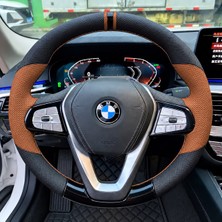 Hasakman Bmw G11 G12 Dikme Direksiyon Kılıfı Delikli Deri Parlak Siyah Taba Detay Çift Yüzük ve Dikiş 2015-2022