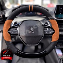 Hasakman Peugeot Rifter Dikme Direksiyon Kılıfı Delikli Deri Parlak Siyah Taba Detay Çift Yüzük ve Dikiş 2021-2024