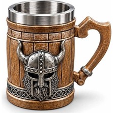 Dolozena Viking Miğferi Figürlü 3D Kabartmalı Paslanmaz Çelik Kupa Bardak ALK6545