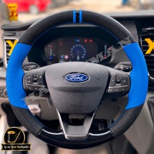 Hasakman Ford Transit Dikme Direksiyon Kılıfı Delikli Deri Parlak Siyah Mavi Detay Çift Yüzük ve Dikiş 2020-2026