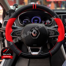 Hasakman Renault Kadjar Dikme Direksiyon Kılıfı Parlak Siyah Kırmızı Detaylı Kırmızı Çift Yüzük ve Dikiş 2015-2022