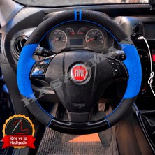 Hasakman Fiat Linea Dikme Direksiyon Kılıfı Delikli Deri Parlak Siyah Mavi Detay Çift Yüzük ve Dikiş 2007-2017