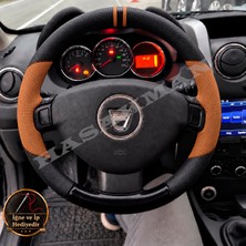 Hasakman Dacia Stepway Dikme Direksiyon Kılıfı Delikli Deri Parlak Siyah Taba Detay Çift Yüzük ve Dikiş 2012-2016