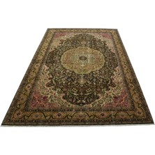 Zehra Abla Halı Vintage 7m2 El Dokuma Eskitme Haki Yeşili Lüks Göbekli Yün Salon Halısı 7511