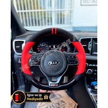 Hasakman Kia Niro De Dikme Direksiyon Kılıfı Parlak Siyah Kırmızı Detaylı Kırmızı Çift Yüzük ve Dikiş 2016-2019