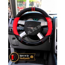 Hasakman Chrysler 300 Dikme Direksiyon Kılıfı Parlak Siyah Kırmızı Detaylı Kırmızı Çift Yüzük ve Dikiş 2004-2010