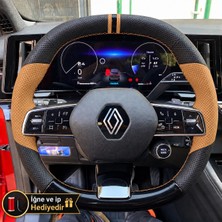 Hasakman Renault Symbioz Dikme Direksiyon Kılıfı Delikli Deri Parlak Siyah Taba Detay Çift Yüzük ve Dikiş 2024-2026