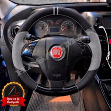 Hasakman Fiat Punto Evo Dikme Direksiyon Kılıfı Delikli Deri Parlak Siyah Gri Detay Çift Yüzük ve Dikiş 2009-2012