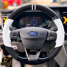 Hasakman Ford Custom Dikme Direksiyon Kılıfı Delikli Deri Parlak Siyah Beyaz Detay Çift Yüzük ve Dikiş 2020-2026