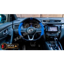Hasakman Nissan Micra K14 Dikme Direksiyon Kılıfı Delikli Deri Parlak Siyah Mavi Detay Çift Yüzük ve Dikiş 2017-2023