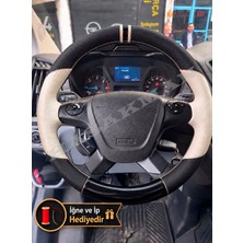Hasakman Ford Tourneo Custom Dikme Direksiyon Kılıfı Delikli Deri Parlak Siyah Bej Detay Çift Yüzük ve Dikiş 2014+