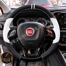 Hasakman Fiat Fiorino Dikme Direksiyon Kılıfı Delikli Deri Parlak Siyah Beyaz Detay Çift Yüzük ve Dikiş 2016-2026
