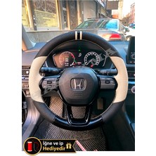 Hasakman Honda Hr-V Dikme Direksiyon Kılıfı Delikli Deri Parlak Siyah Bej Detay Çift Yüzük ve Dikiş 2022-2026