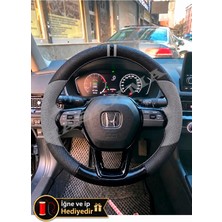 Hasakman Honda Civic Fe Dikme Direksiyon Kılıfı Delikli Deri Parlak Siyah Gri Detay Çift Yüzük ve Dikiş 2021-2026