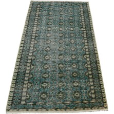 Zehra Abla Halı Vintage El Dokuma Nadir Buhara Modelli Uşak Yeşil Yün Halı 7514