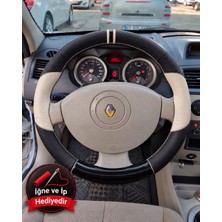 Hasakman Renault Kangoo 2 Dikme Direksiyon Kılıfı Delikli Deri Parlak Siyah Bej Detay Çift Yüzük ve Dikiş 2008-2012