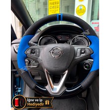 Hasakman Opel Grandland Dikme Direksiyon Kılıfı Delikli Deri Parlak Siyah Mavi Detay Çift Yüzük ve Dikiş 2017-2024