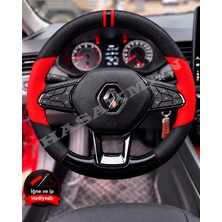 Hasakman Renault Express Dikme Direksiyon Kılıfı Parlak Siyah Kırmızı Detaylı Kırmızı Çift Yüzük ve Dikiş 2021-2024