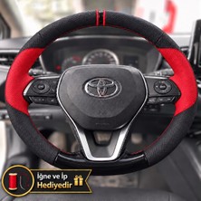 Hasakman Toyota Yaris XP210 Dikme Direksiyon Kılıfı Parlak Siyah Kırmızı Detaylı Kırmızı Çift Yüzük ve Dikiş 2020-2026