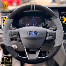 Hasakman Ford Puma Dikme Direksiyon Kılıfı Delikli Deri Parlak Siyah Gri Detay Çift Yüzük ve Dikiş 2020-2026