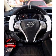 Hasakman Nissan Qashqai Dikme Direksiyon Kılıfı Delikli Deri Parlak Siyah Beyaz Detay Çift Yüzük ve Dikiş 2013-2017