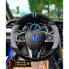 Hasakman Honda Civic Fc5 Dikme Direksiyon Kılıfı Delikli Deri Parlak Siyah Gri Detay Çift Yüzük ve Dikiş 2016-2021