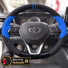 Hasakman Toyota Corolla E210 Dikme Direksiyon Kılıfı Delikli Deri Parlak Siyah Mavi Detay Çift Yüzük ve Dikiş 2018-2026