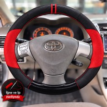 Hasakman Toyota Corolla Runx  Dikme Direksiyon Kılıfı Parlak Siyah Kırmızı Detaylı Kırmızı Çift Yüzük ve Dikiş 2004-2006