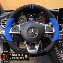Hasakman Mercedes A W176 Dikme Direksiyon Kılıfı Delikli Deri Parlak Siyah Mavi Detay Çift Yüzük ve Dikiş 2015-2018
