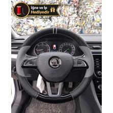 Hasakman Skoda Fabia Mk3 Dikme Direksiyon Kılıfı Delikli Deri Parlak Siyah Gri Detay Çift Yüzük ve Dikiş 2014-2021