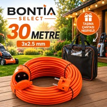 Bontia 30 Metre Uzatma Kablosu 3x2.5 mm Topraklı Cca Kablolu Tekli Grup Priz Kapaklı Monofaze Ev Tipi Uzatma Kablosu Taşıma Çantalı