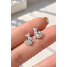 Atalya Accessory Kedi Figürlü Kelebek Detaylı Zirkon Taşlı Kadın Küpe