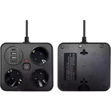 Royaleks Akım Korumalı Anahtarlı Priz - 3x Priz - 2x USB - 2x Type-C - 2 mt Kablo Hızlı Şarj Özellikli Siyah